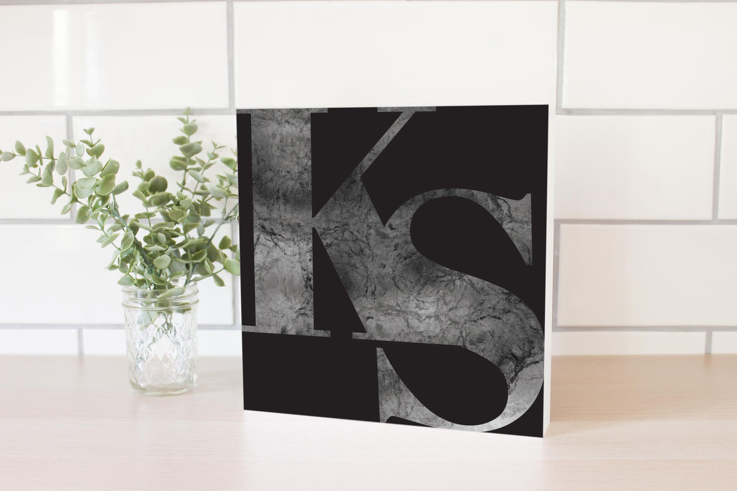 Minimalist B&W Kansas Black Initials | Wood Block | Eaches | Min 2