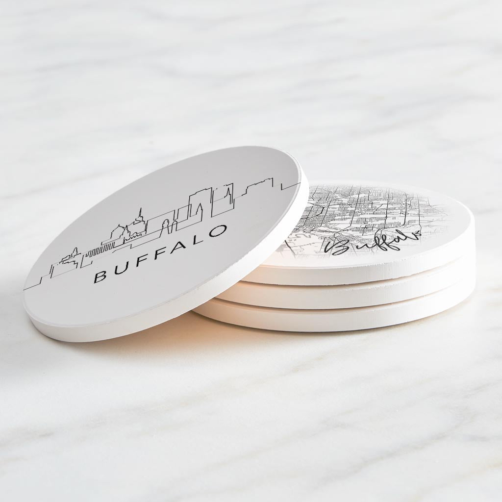 Minimalistic B&W New York Buffalo State| Absorbent Coasters | Set of 4 | Min 2