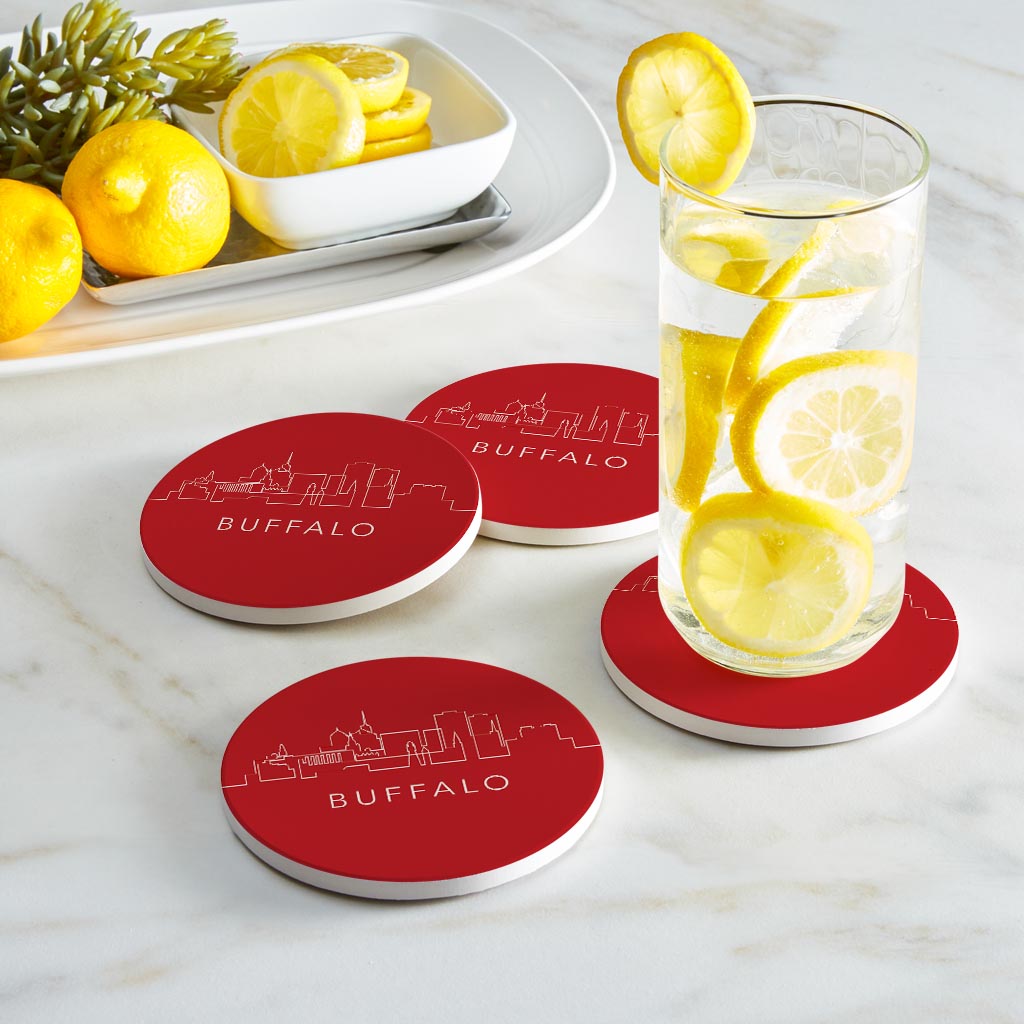 Red White And Blue New York Buffalo Skyline| Absorbent Coasters | Set of 4 | Min 2
