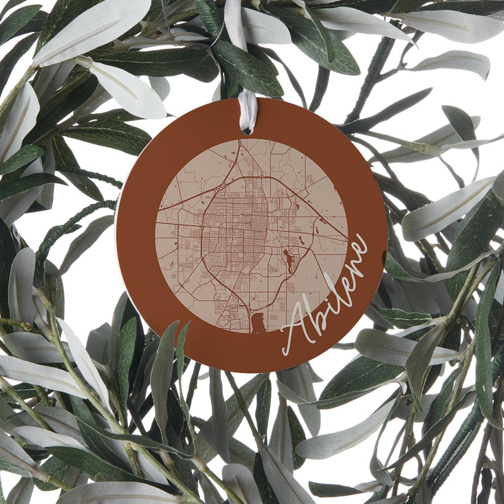 Modern Minimalist Texas Abilene Circle Map | Wood Ornament | Eaches | Min 6