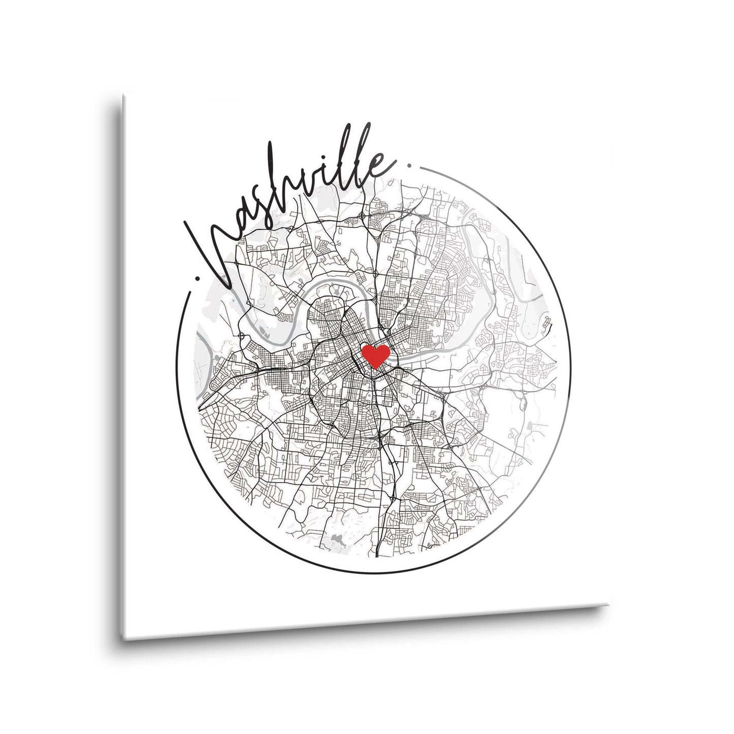 Minimalist B&W Tennessee Nashville Circle Map Heart | Hi-Def Glass Art | Eaches | Min 2
