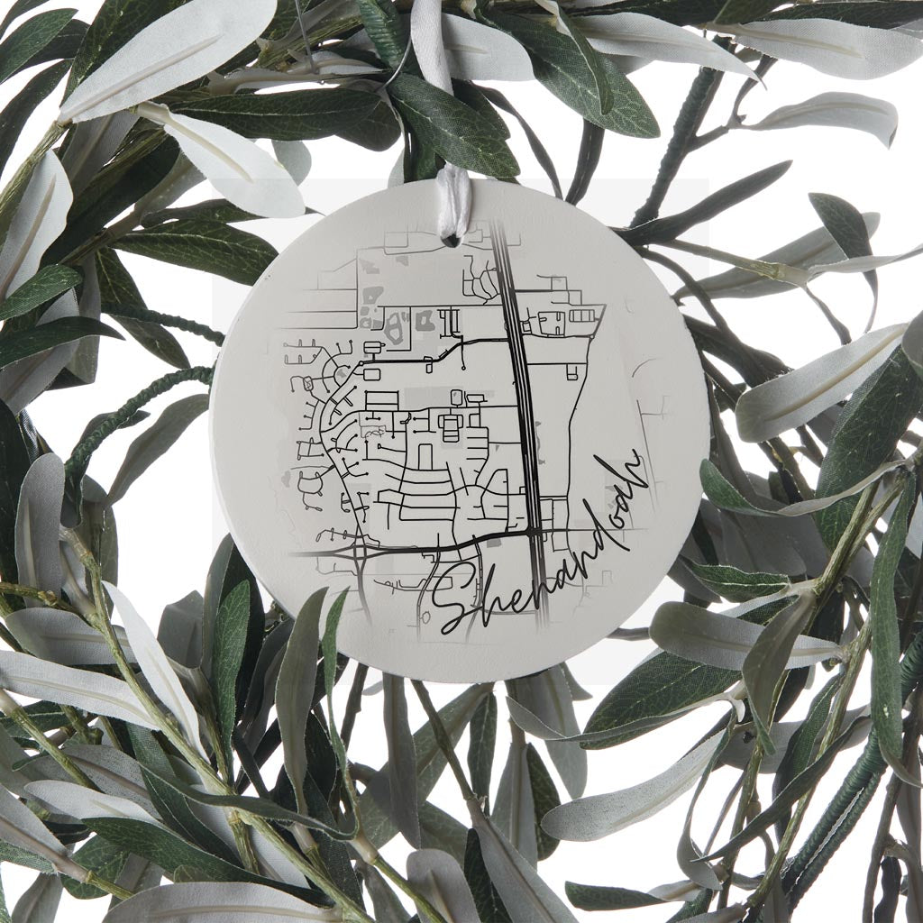 Minimalistic B&W Texas Shenandoah Circle Map | Wood Ornament | Eaches | Min 6