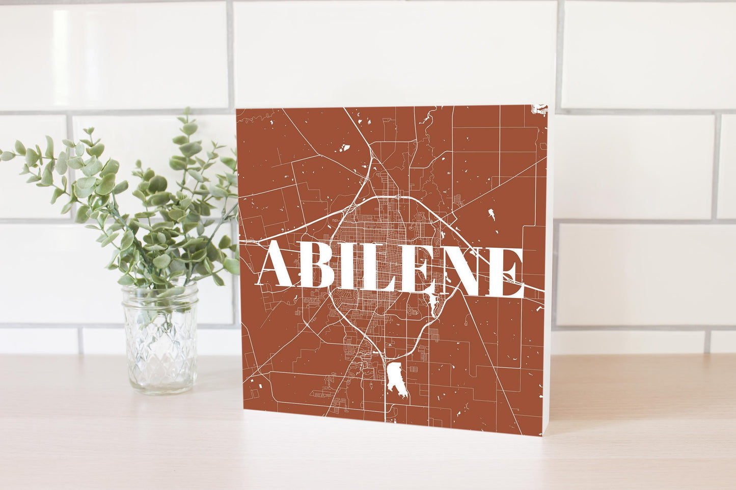 Modern Minimalist Texas Abilene Map | Wood Block | Eaches | Min 2