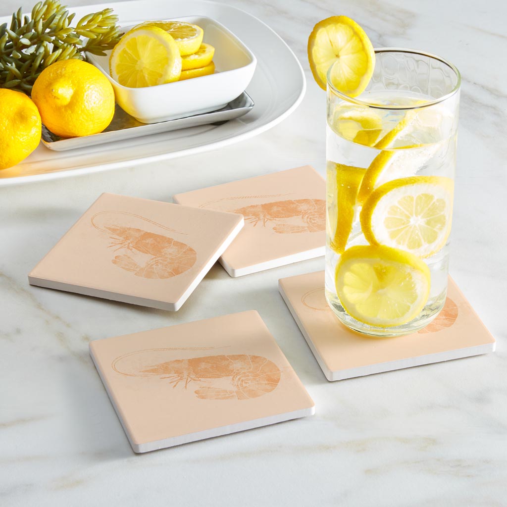 Louisiana Colorful Water Color Shrimp| Absorbent Coasters | Set of 4 | Min 2