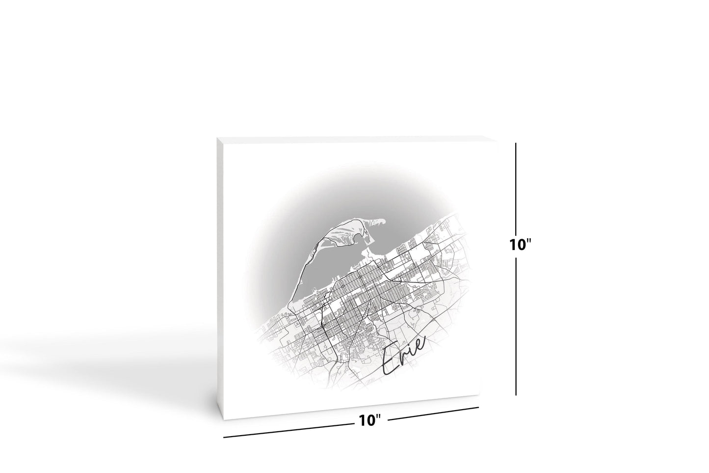 Minimalistic B&W Pennsylvania Erie Circle Map | Wood Block | Eaches | Min 2