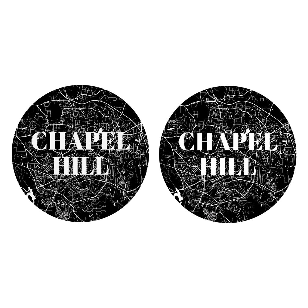 Minimalistic B&W North Carolina Chapel Hill Map | Absorbent Car Coasters | Set of 2 | Min 4