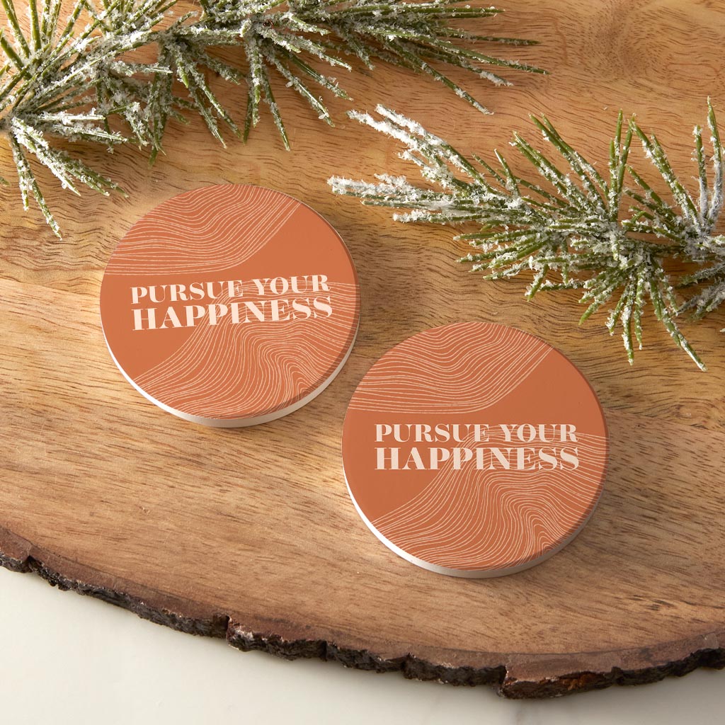 Modern Minimalist Pennsylvania Happiness Quip | Absorbent Car Coasters | Set of 2 | Min 4
