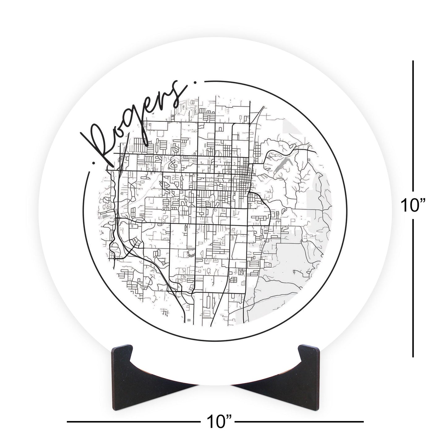 Minimalist B&W Arkansas Rogers Circle Map | Wood Sign | Eaches | Min 1