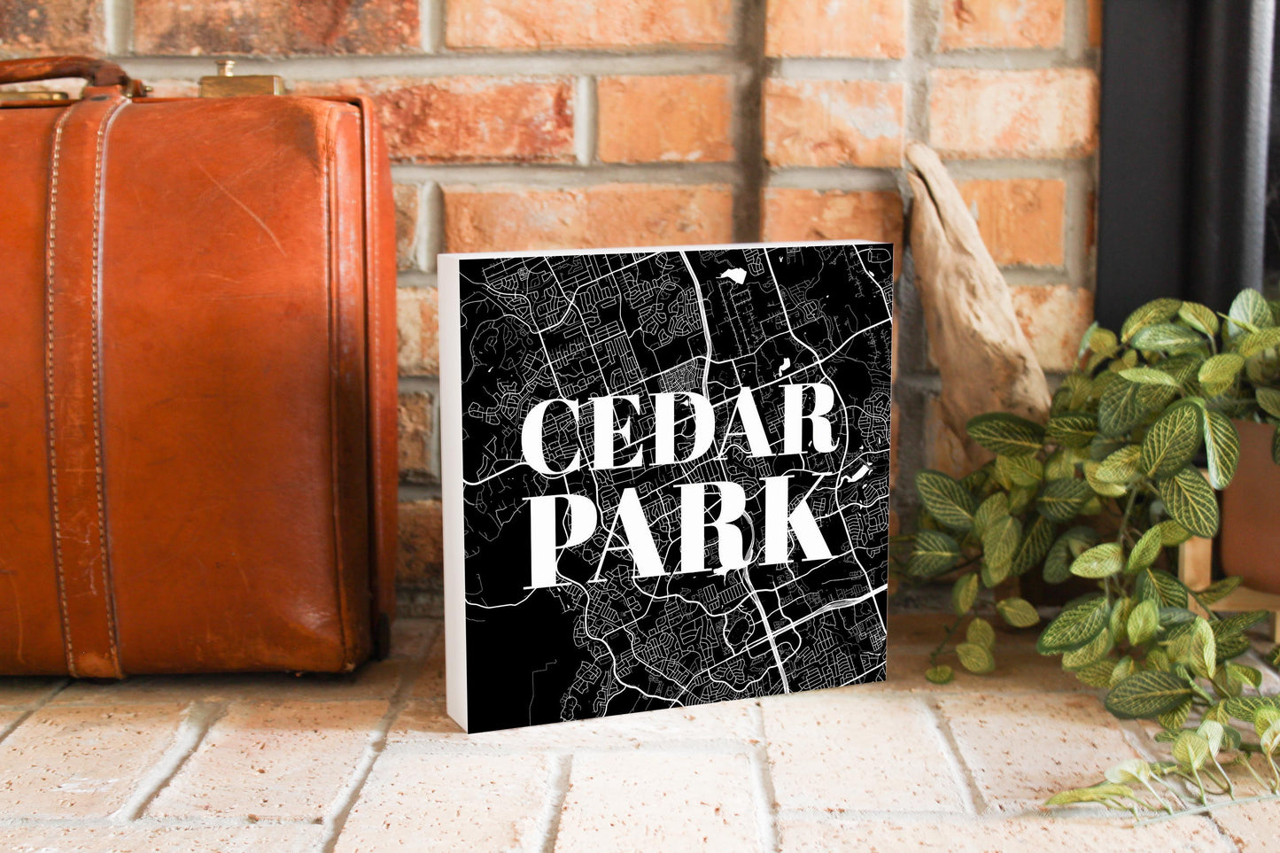 Minimalistic B&W Texas Cedar Park Map | Wood Block | Eaches | Min 2