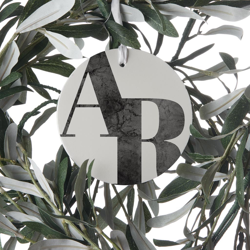 B&W Minimalist Arkansas White Initials | Wood Ornament | Eaches | Min 6