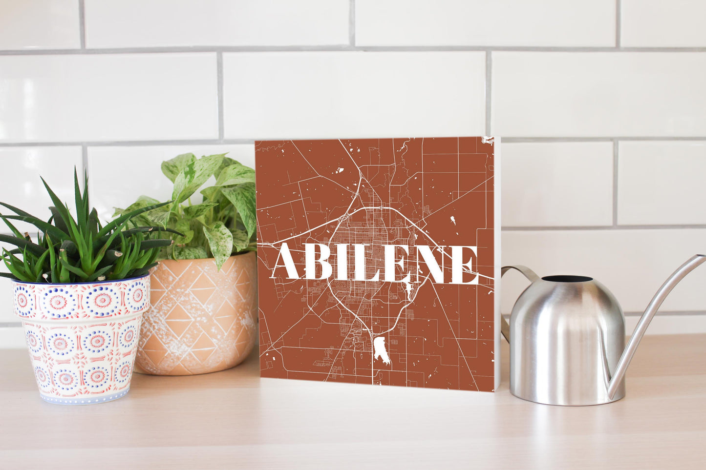 Modern Minimalist Texas Abilene Map | Wood Block | Eaches | Min 2