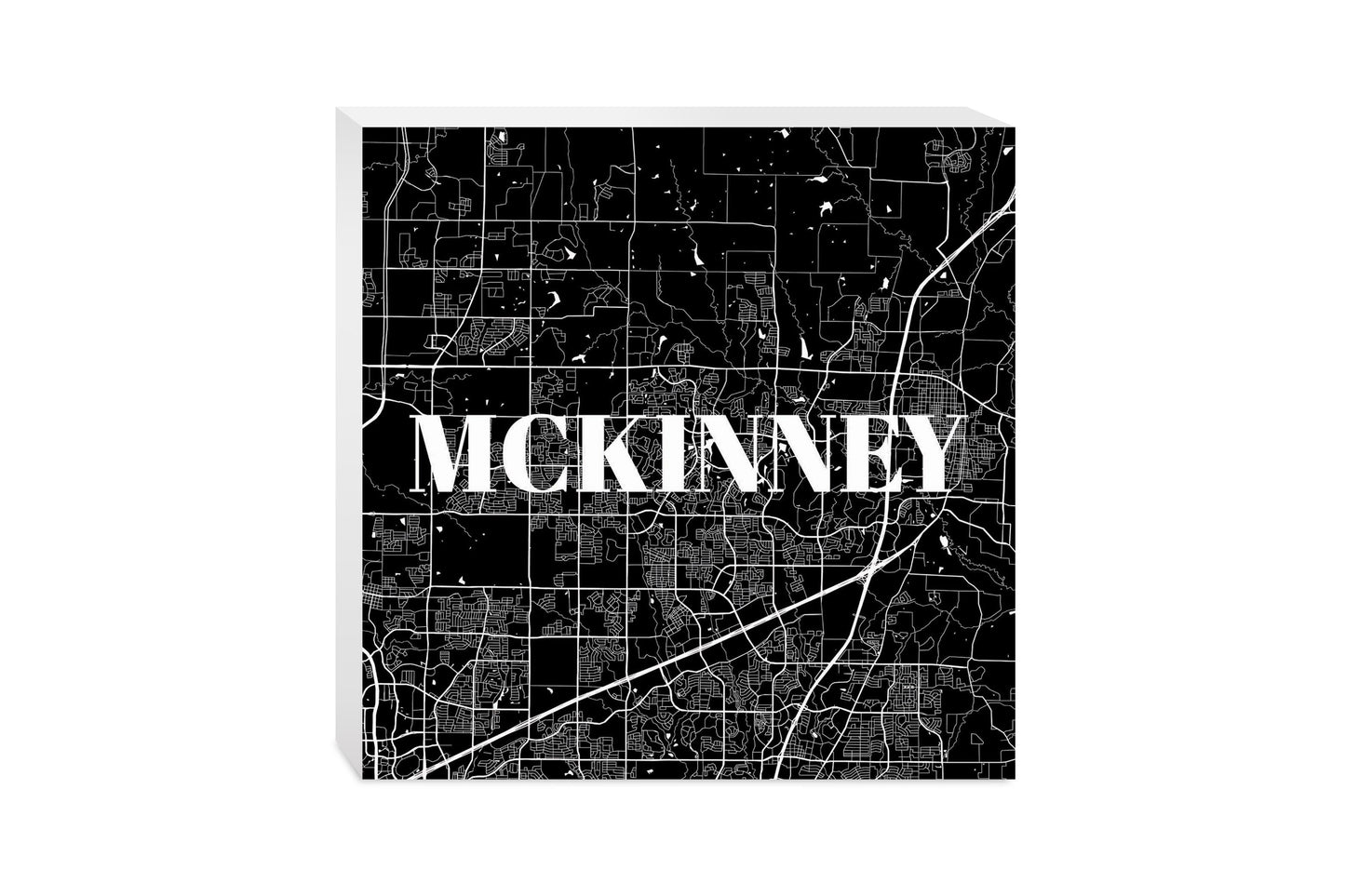 Minimalistic B&W Texas Mckinney Map | Wood Block | Eaches | Min 2
