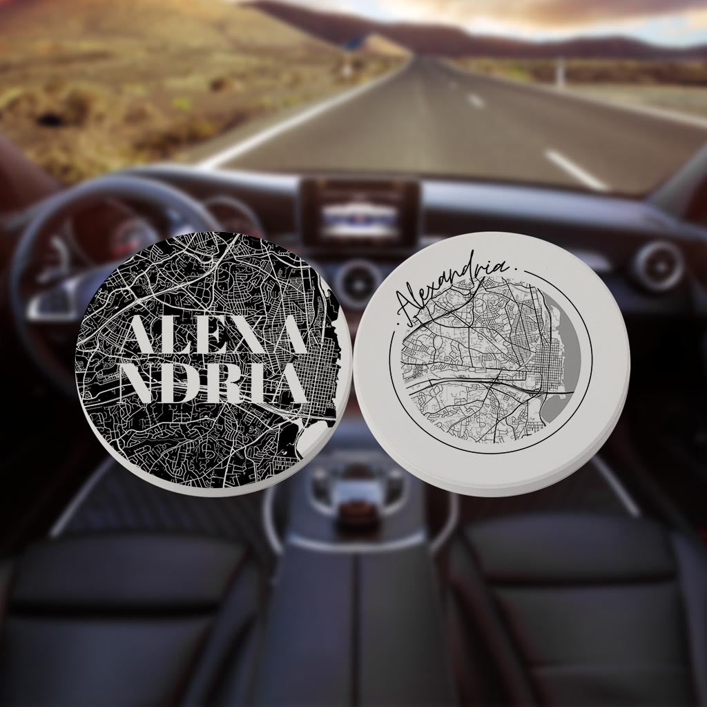 Minimalistic B&W Virginia Alexandria Maps | Absorbent Car Coasters | Set of 2 | Min 4
