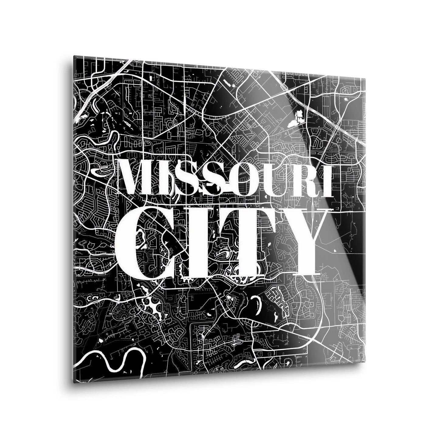 Minimalistic B&W Texas Missouri City Map | Hi-Def Glass Art | Eaches | Min 1