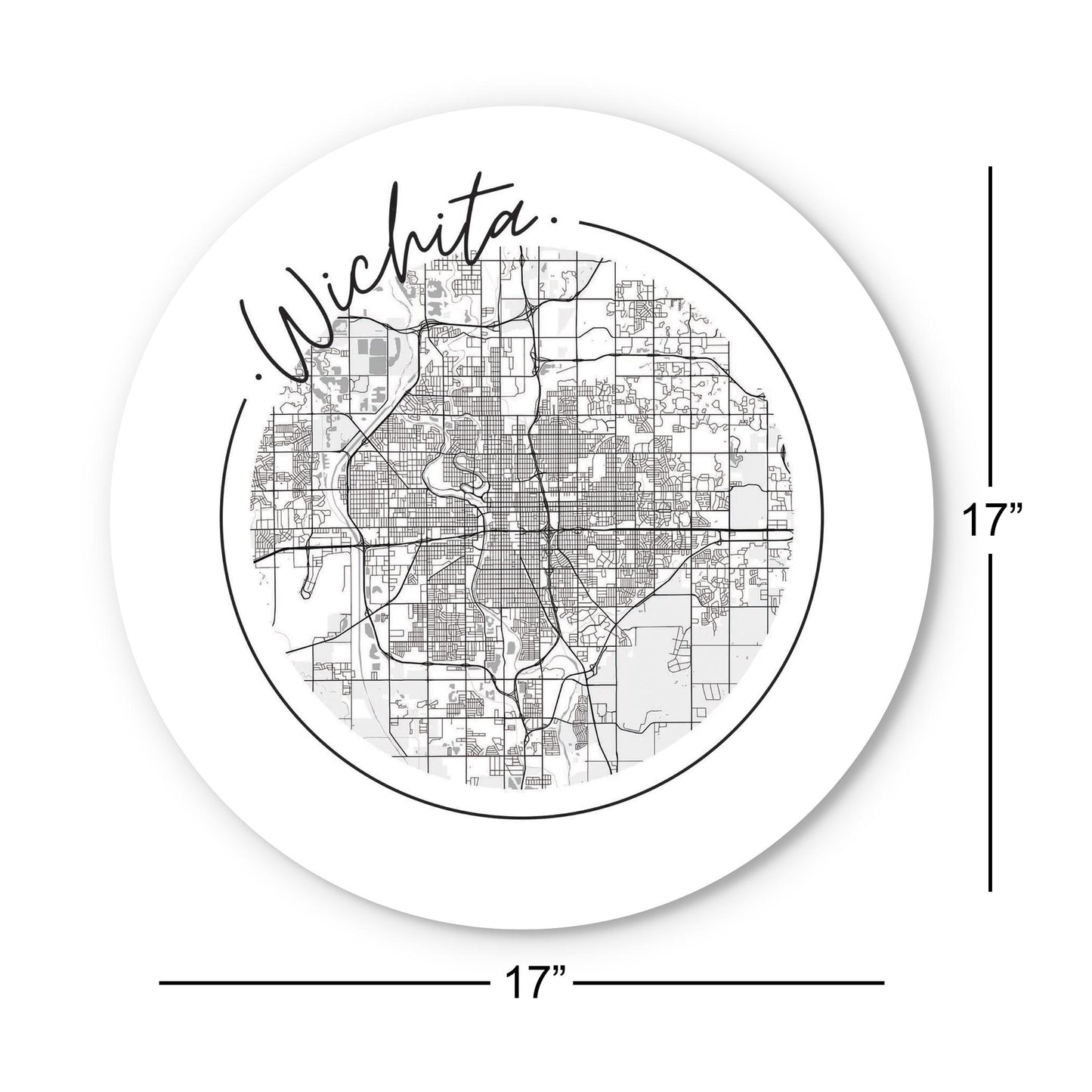 Minimalist B&W Kansas Wichita Circle Map | Wood Sign | Eaches | Min 1