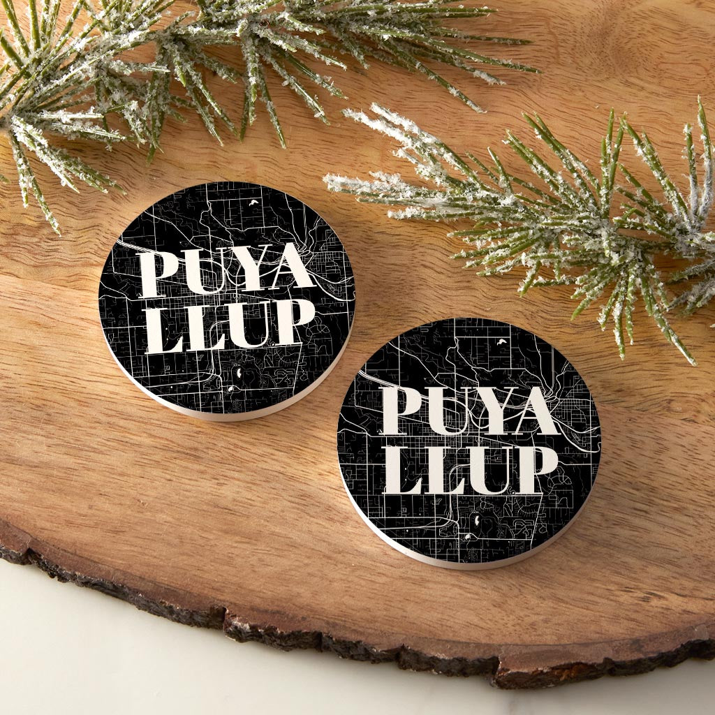 Minimalistic B&W Washington Puyallup Map | Absorbent Car Coasters | Set of 2 | Min 4