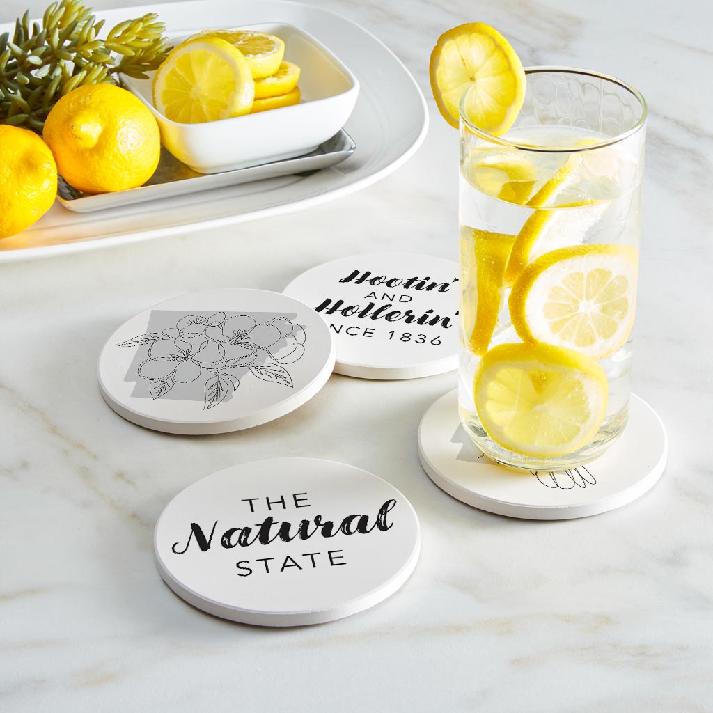B&W Minimalist Arkansas Line Drawings Sayings | Absorbent Coasters | Set of 4 | Min 2