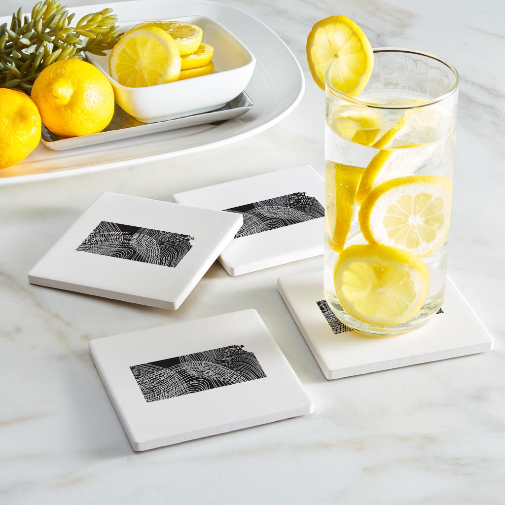 Minimalist B&W Kansas State Shape | Absorbent Coasters | Set of 4 | Min 2