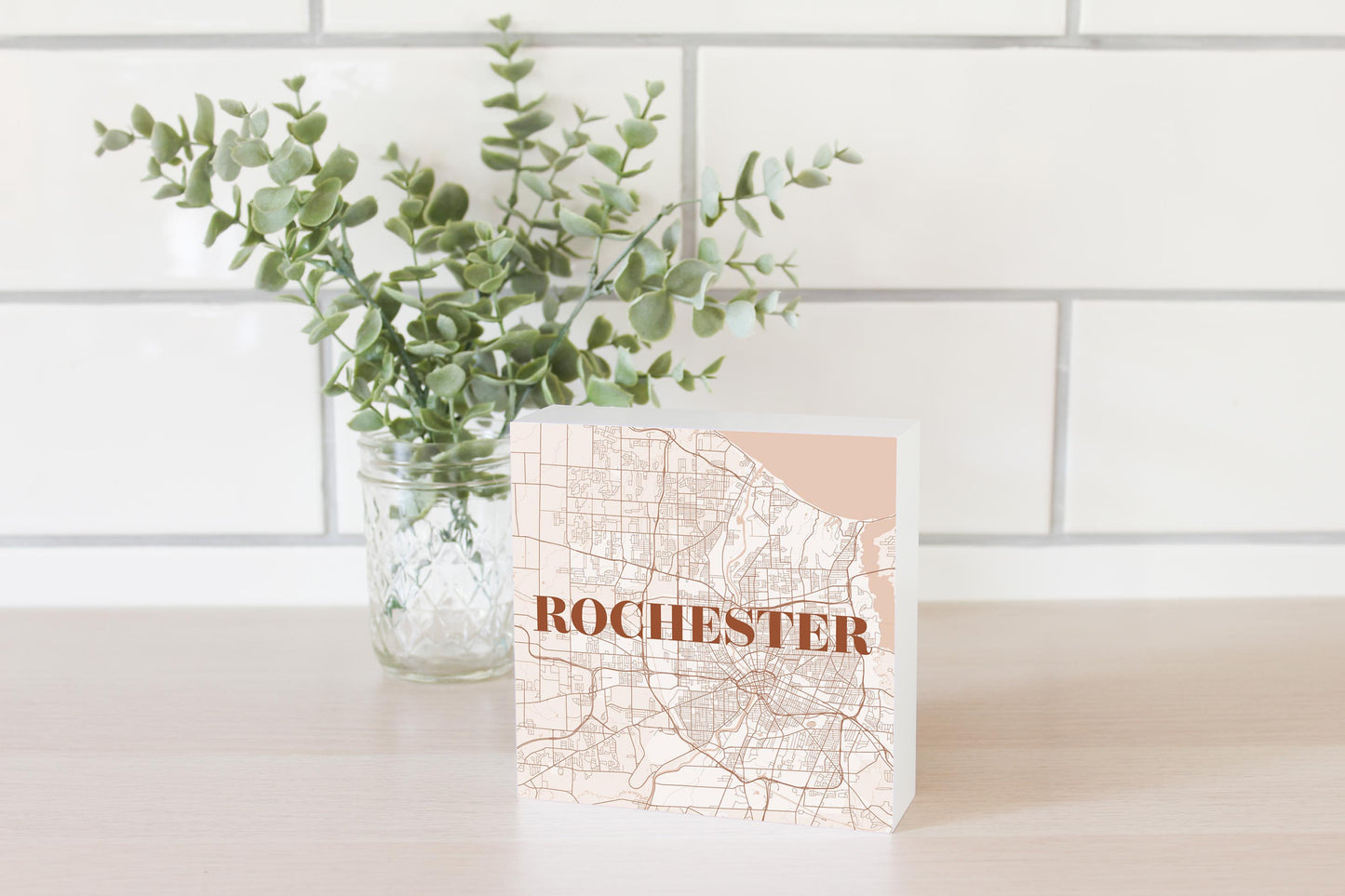 Modern Minimalist New York Rochester Map | Wood Block | Eaches | Min 4