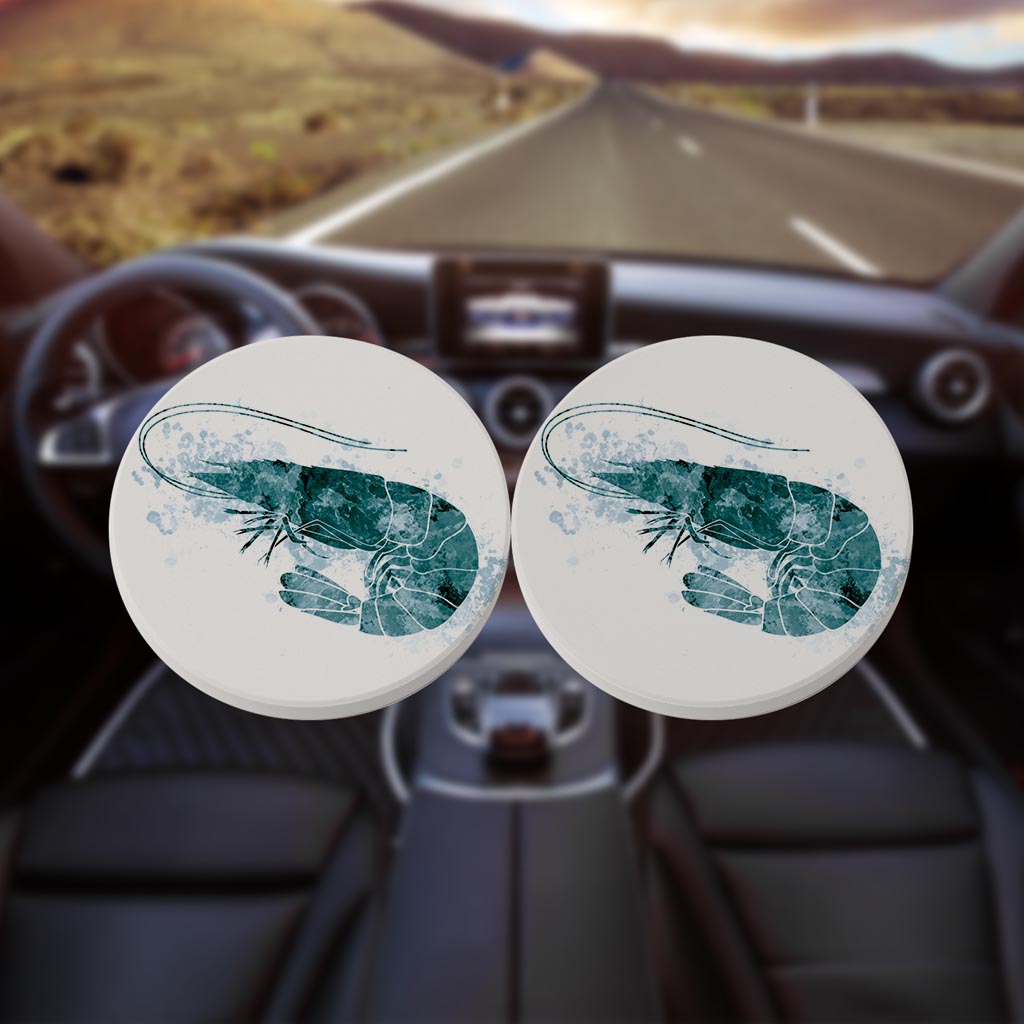 Blue White Water Color Shrimp | Absorbent Car Coasters | Set of 2 | Min 4
