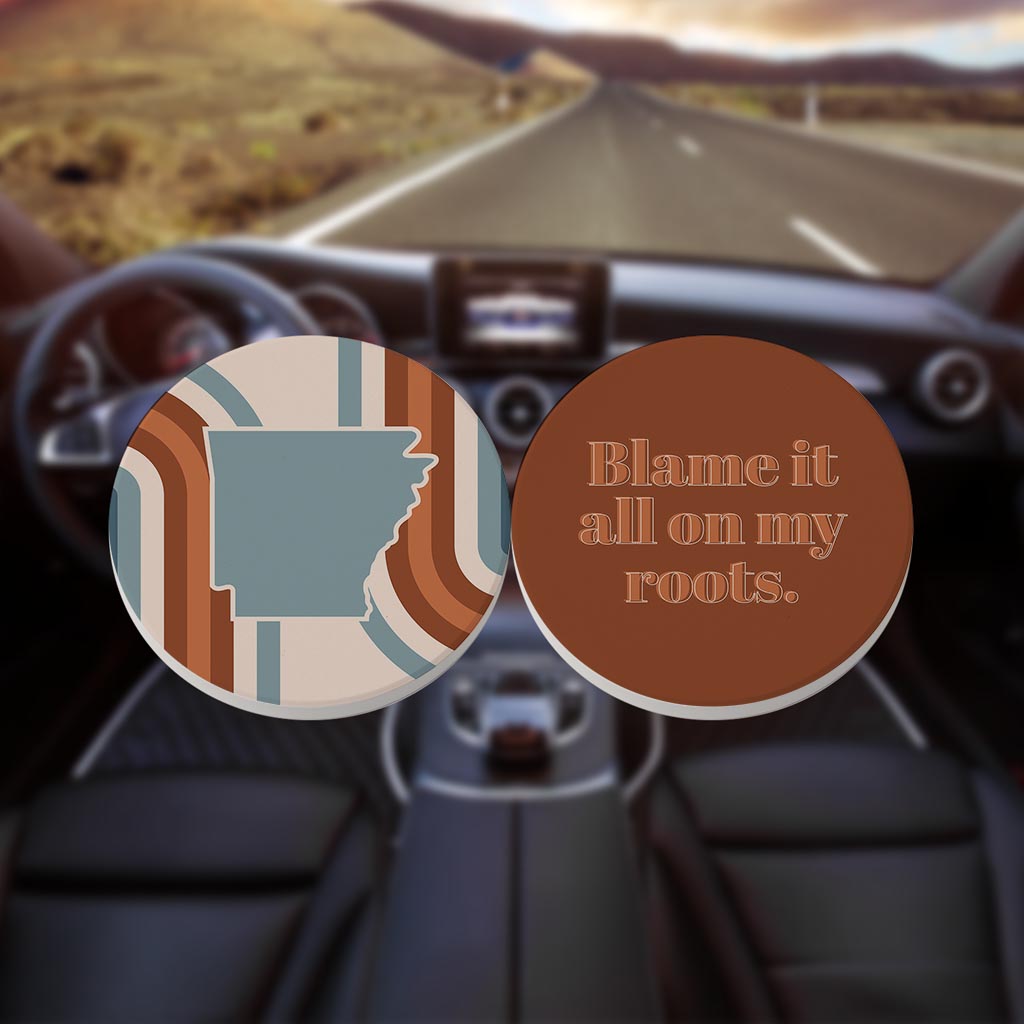 Modern Minimalist Arkansas State Shape Roots| Absorbent Car Coasters | Set of 2 | Min 4