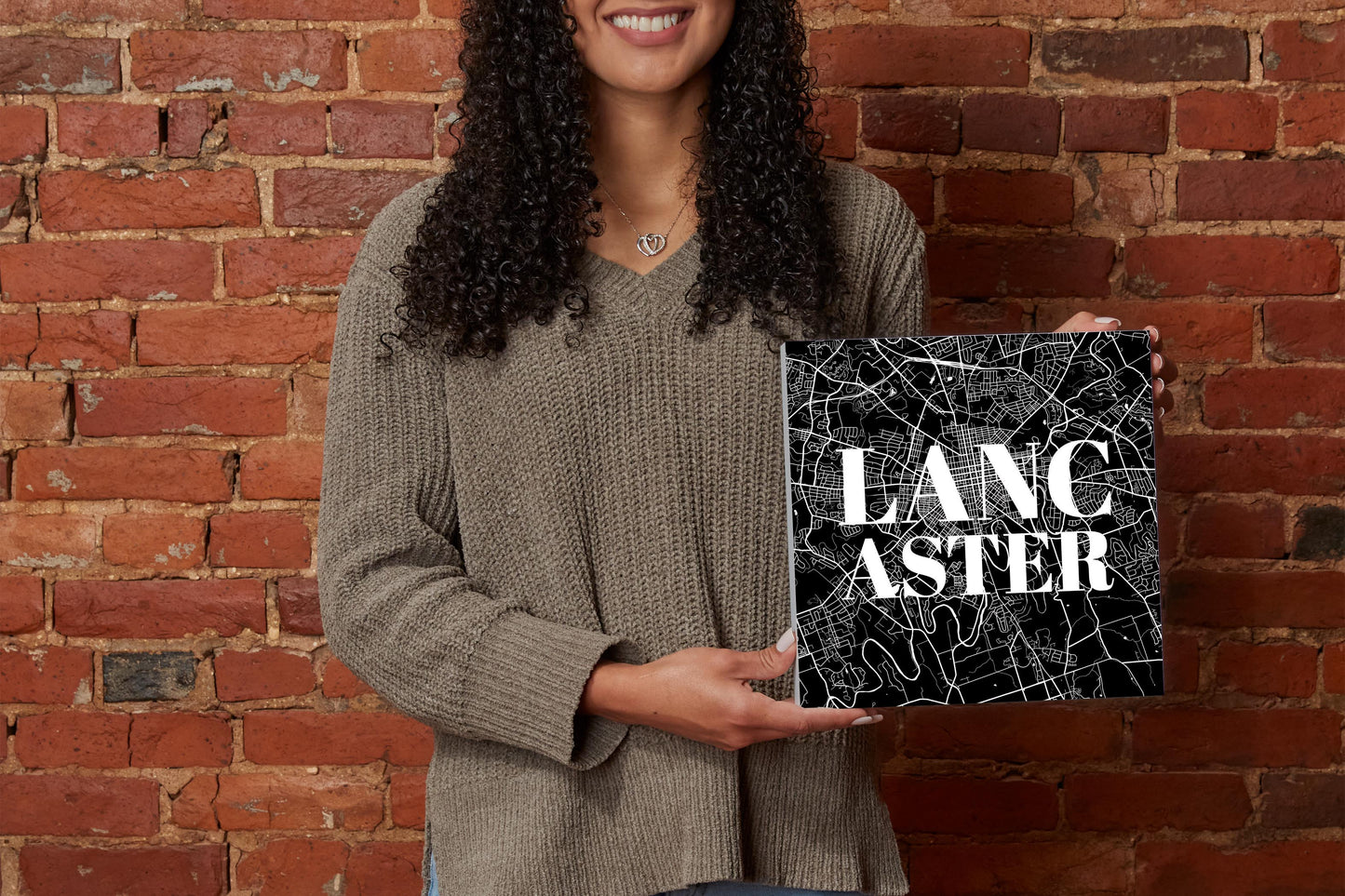 Minimalistic B&W Pennsylvania Lancaster Map | Wood Block | Eaches | Min 2