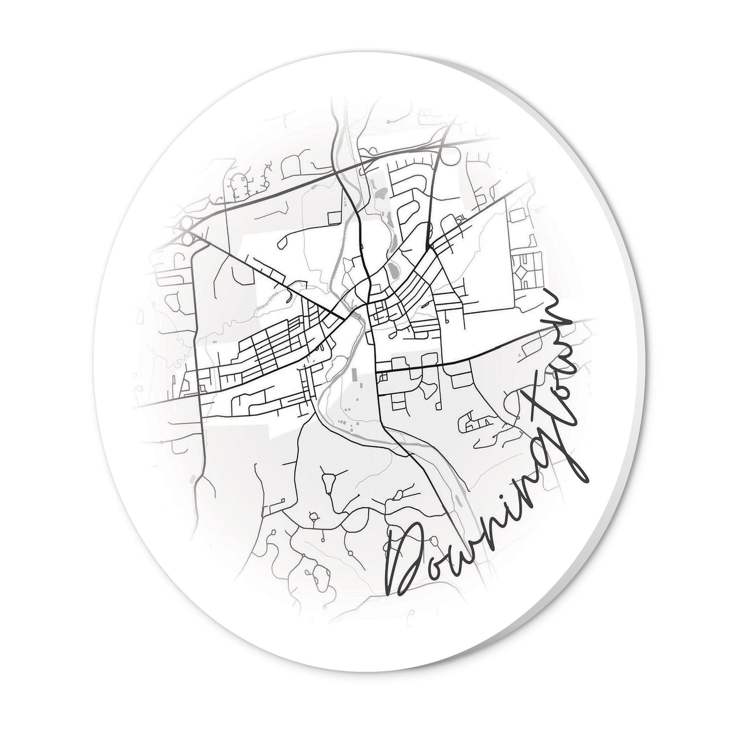 Minimalistic B&W Pennsylvania Downingtown Circle Map | Wood Sign | Eaches | Min 1