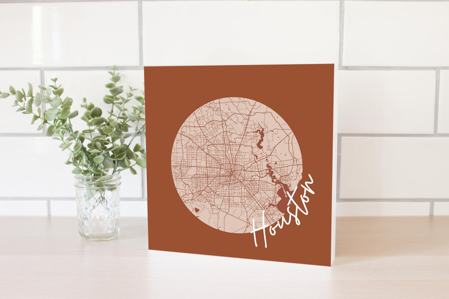 Modern Minimalist Houston Texas Map | Wood Block | Eaches | Min 2
