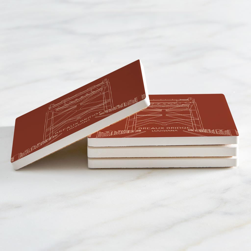 Modern Minimalist Louisiana Breaux Bridge Line Drawing | Absorbent Coasters | Set of 4 | Min 2