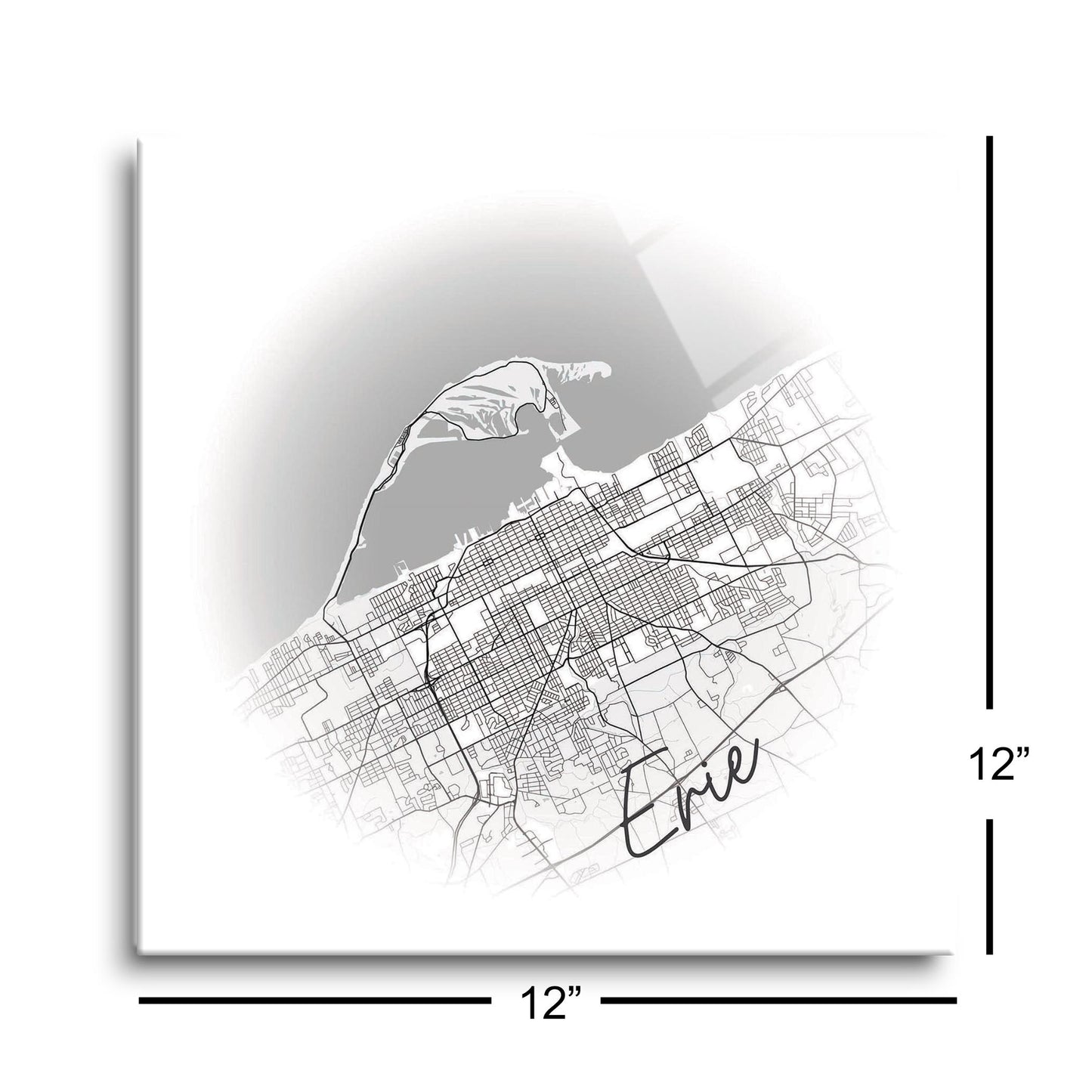 Minimalistic B&W Pennsylvania Erie Circle Map | Hi-Def Glass Art | Eaches | Min 1