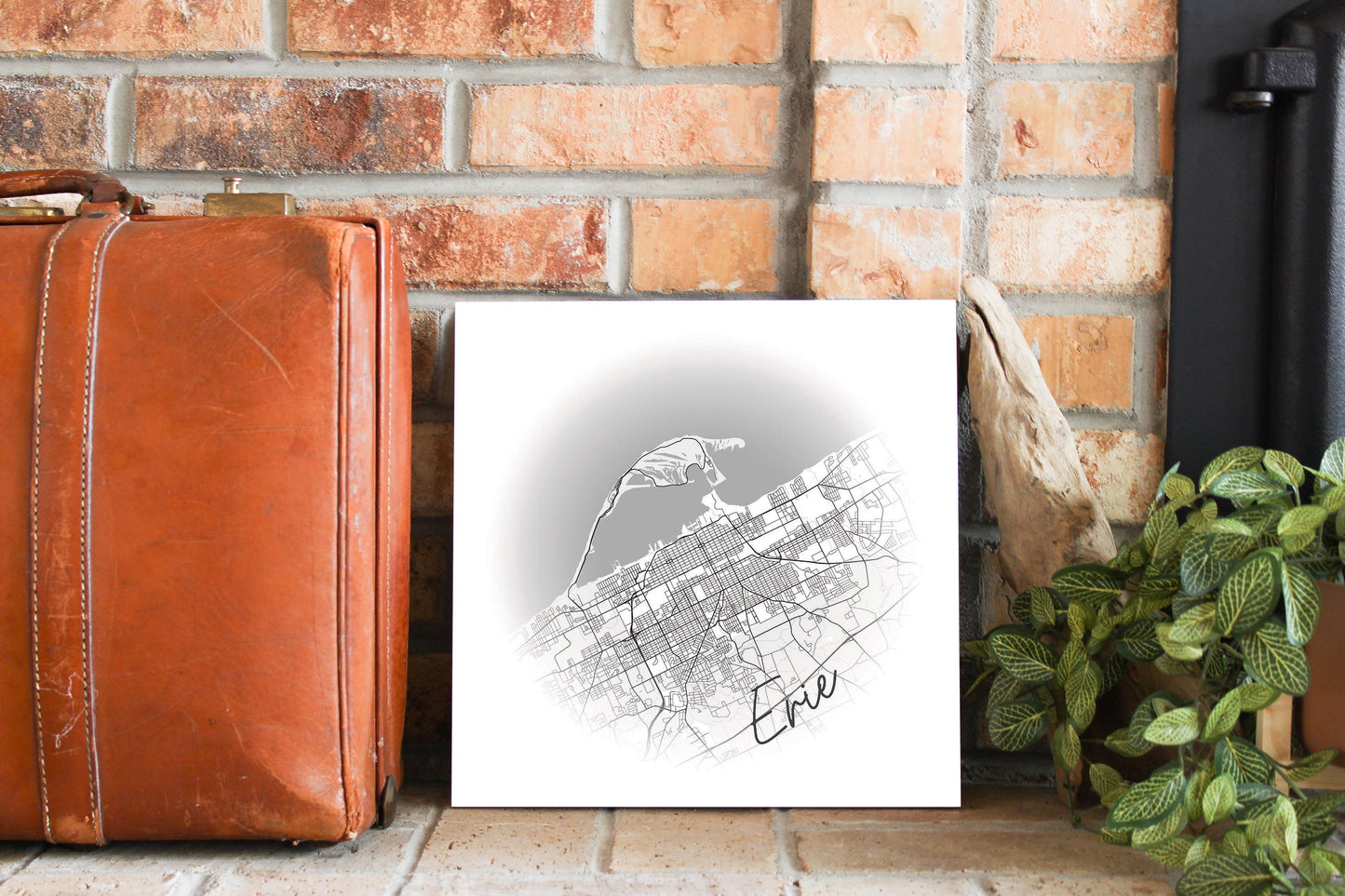 Minimalistic B&W Pennsylvania Erie Circle Map | Wood Sign | Eaches | Min 2