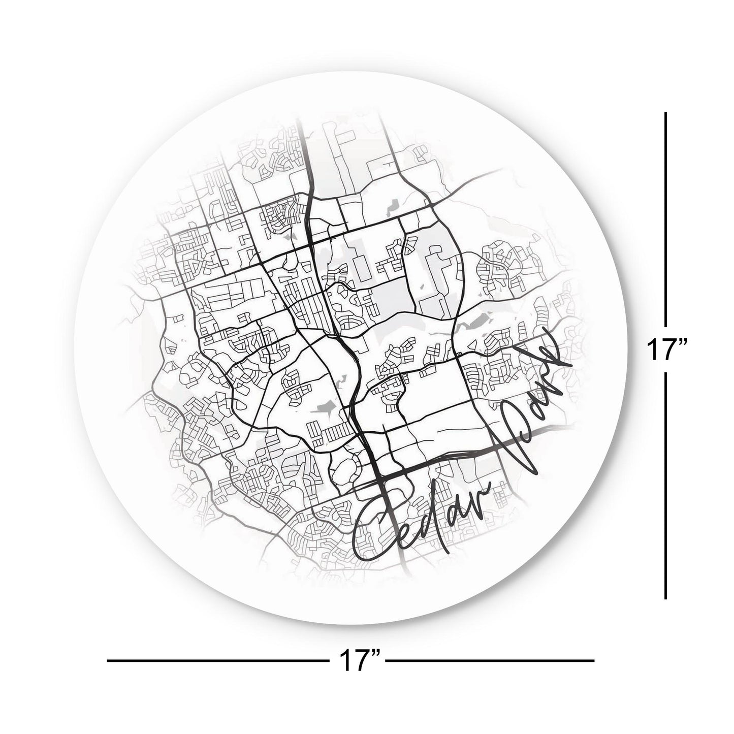 Minimalistic B&W Texas Cedar Park Circle Map | Wood Sign | Eaches | Min 1
