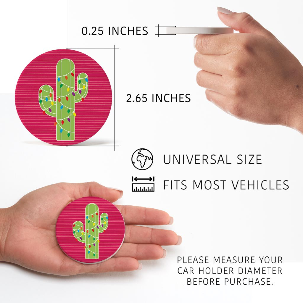 Bright Christmas Cactus | Absorbent Car Coasters | Set of 2 | Min 4