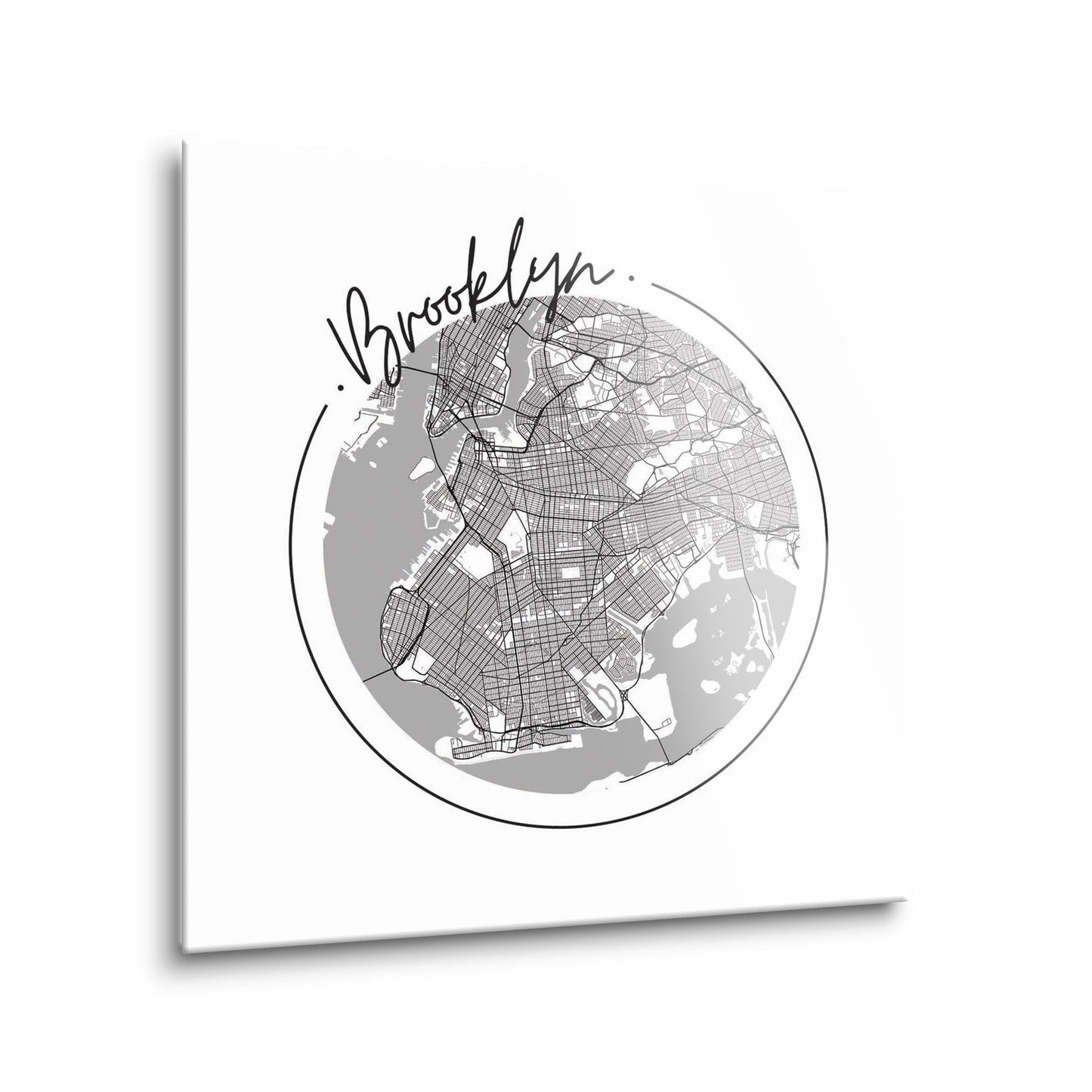 Minimalistic B&W New York Brooklyn Circle Map | Hi-Def Glass Art | Eaches | Min 2