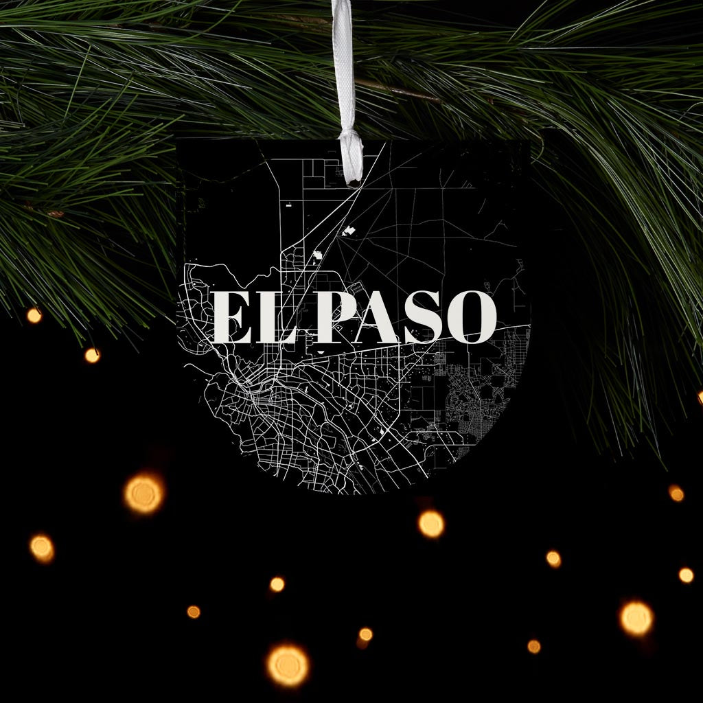 Minimalistic B&W Texas El Paso Map | Wood Ornament | Eaches | Min 6