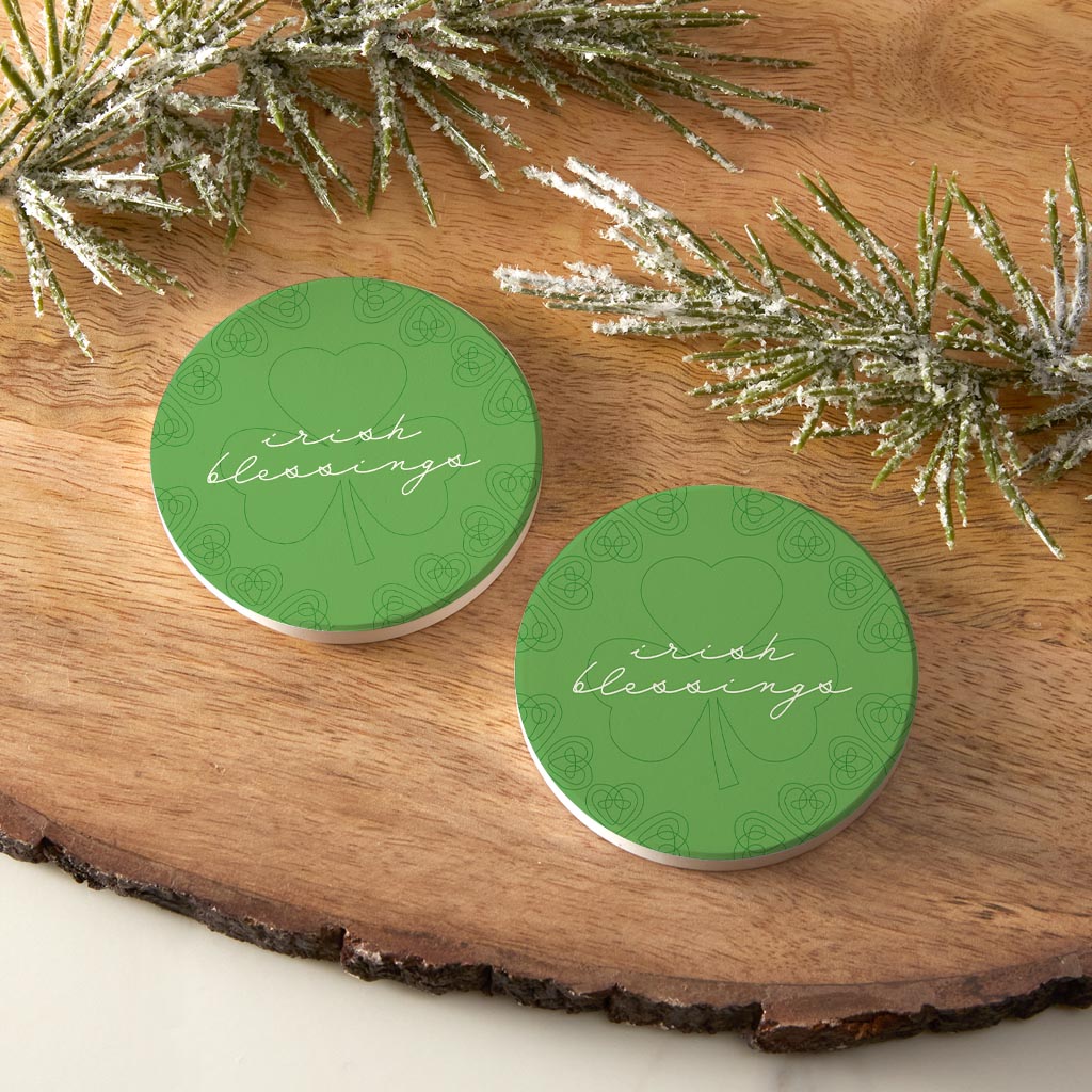 Light Green Shamrock Irish Blessings| Absorbent Car Coasters | Set of 2 | Min 4