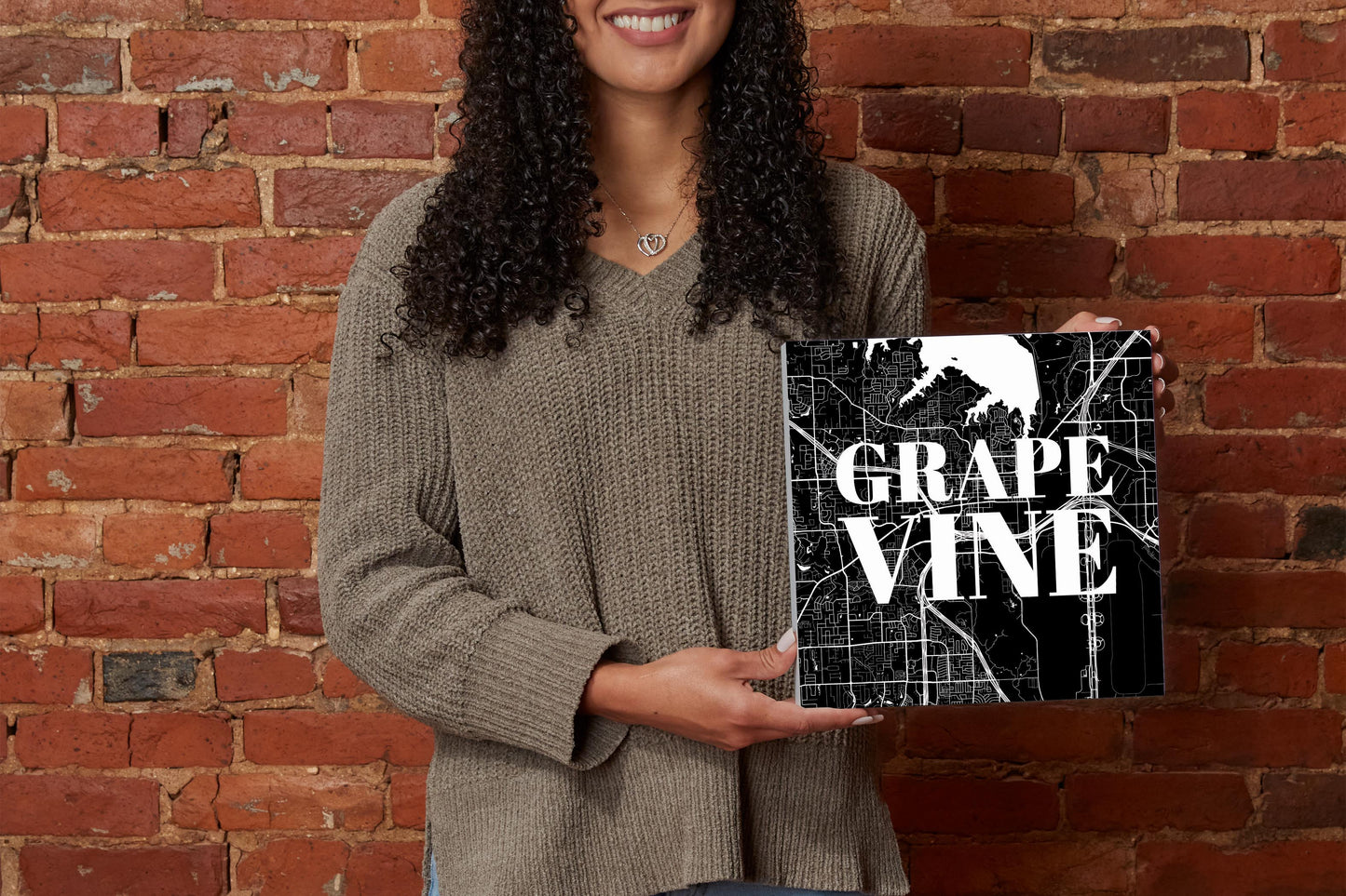 Minimalistic B&W Texas Grapevine Map | Wood Block | Eaches | Min 2
