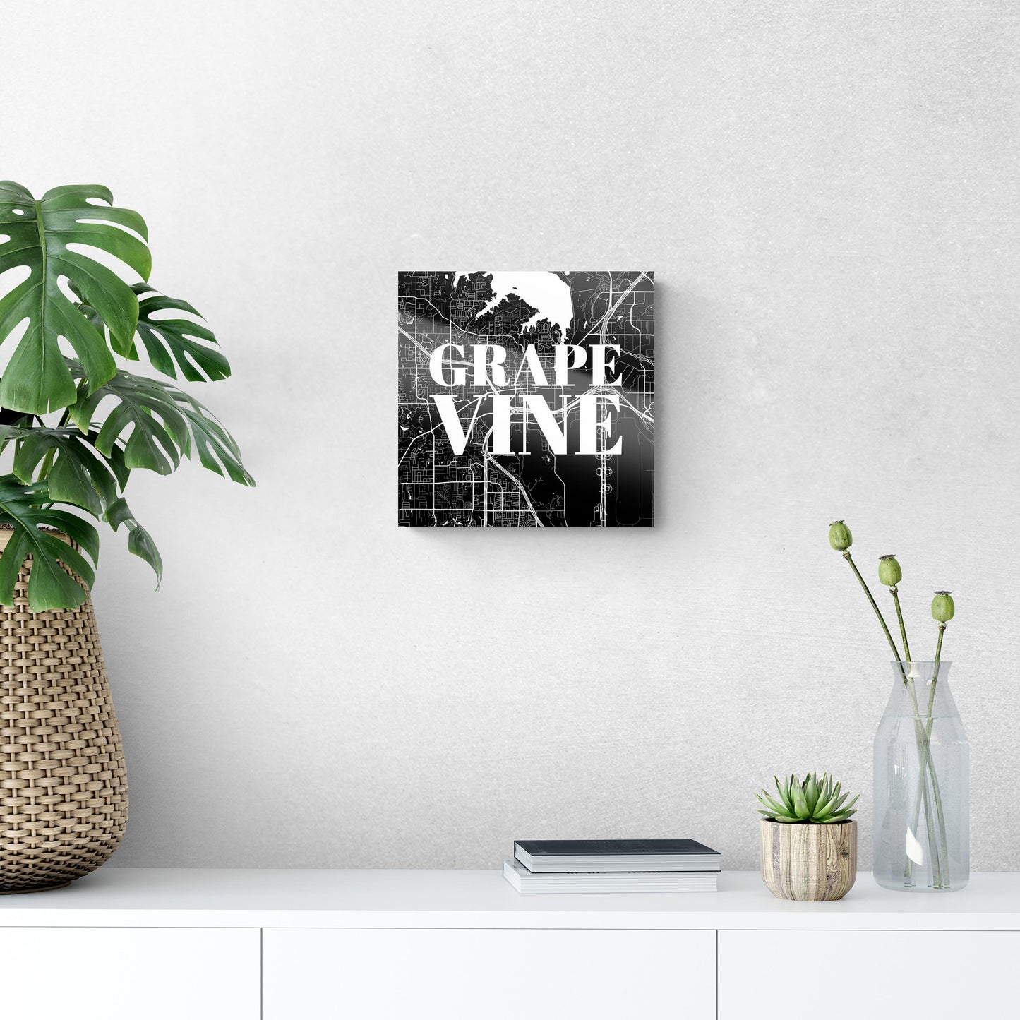 Minimalistic B&W Texas Grapevine Map | Hi-Def Glass Art | Eaches | Min 1