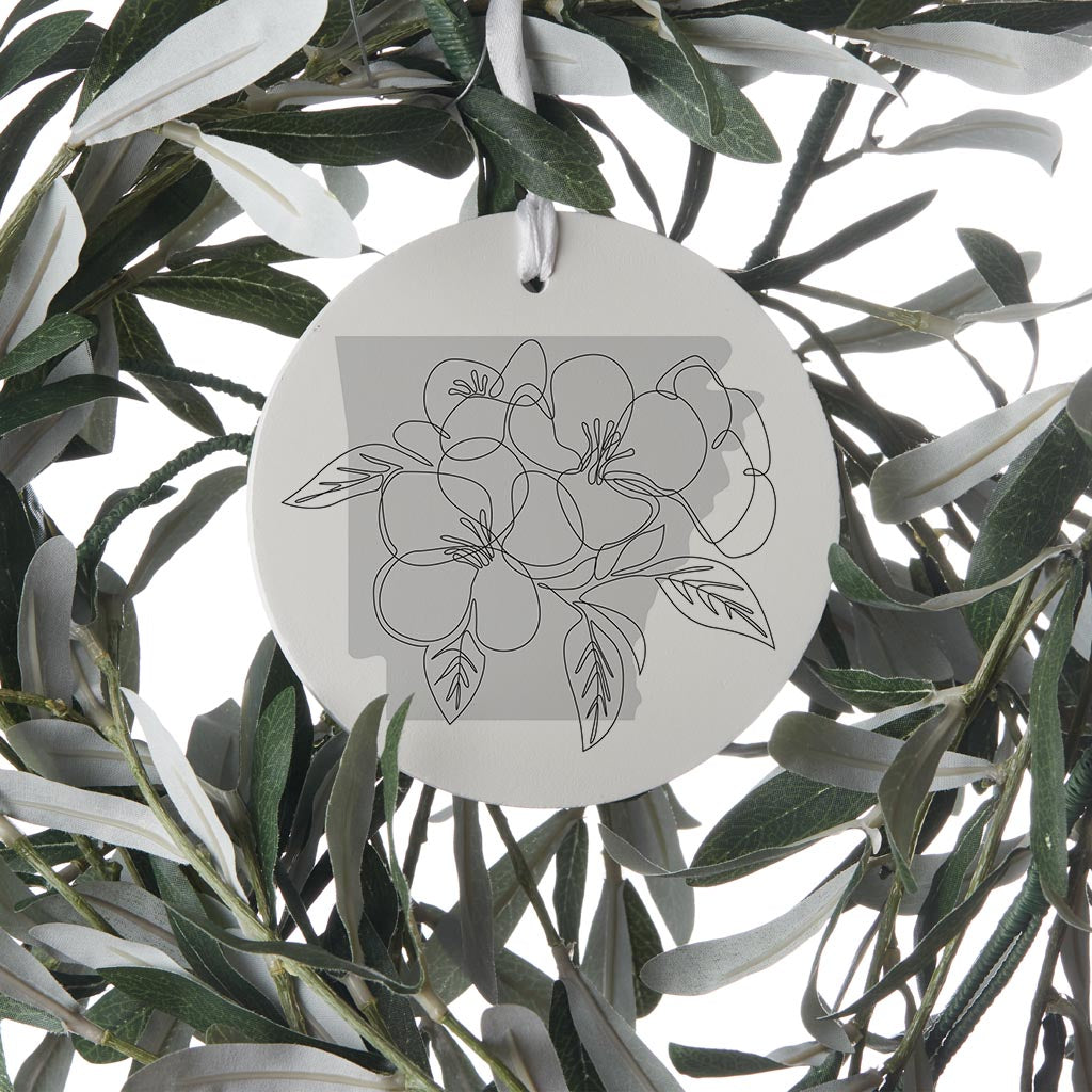 B&W Minimalist Arkansas Single Line Apple Blossoms | Wood Ornament | Eaches | Min 6