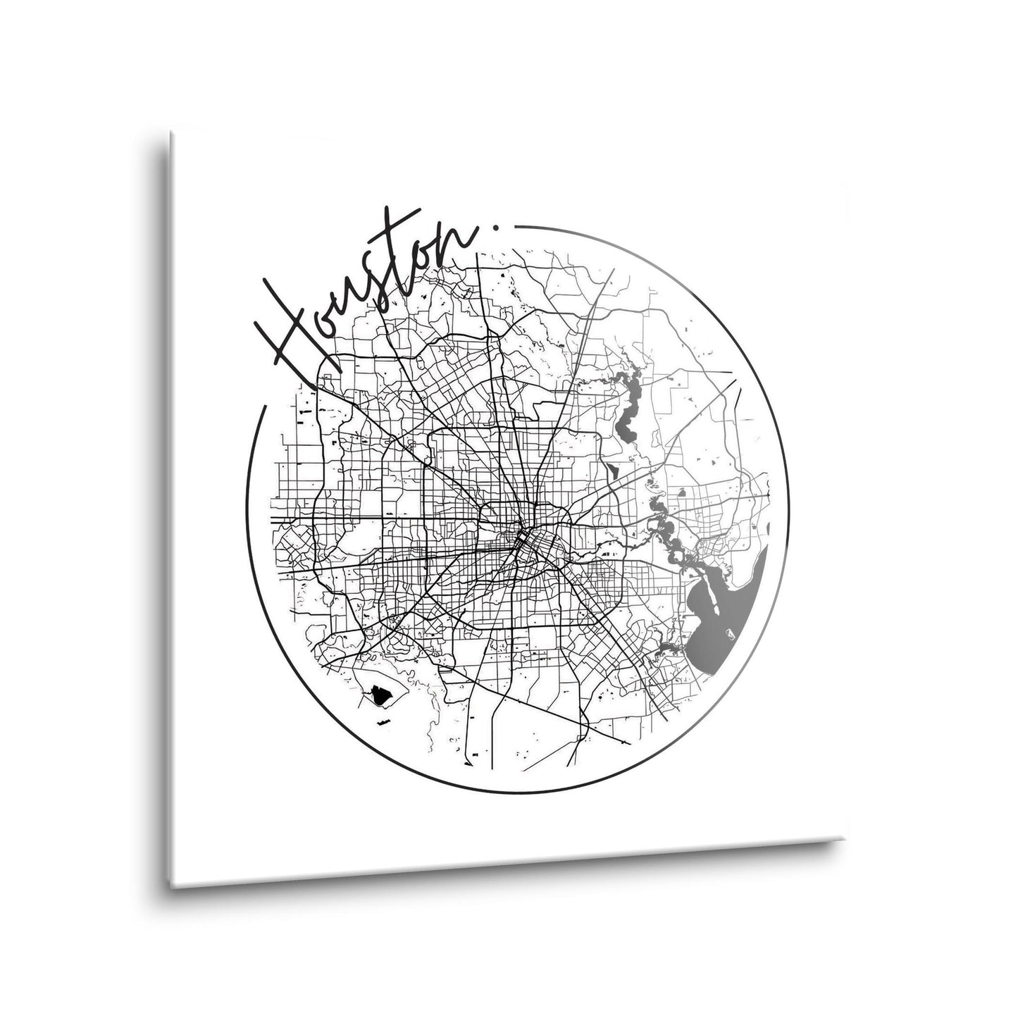 Modern Houston White Round Map | Hi-Def Glass Art | Eaches | Min 1