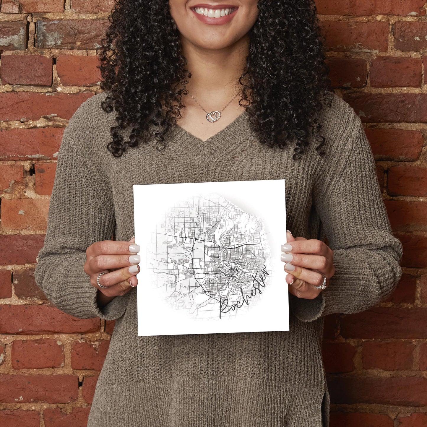 Minimalistic B&W New York Rochester Faded Circle Map | Hi-Def Glass Art | Eaches | Min 2