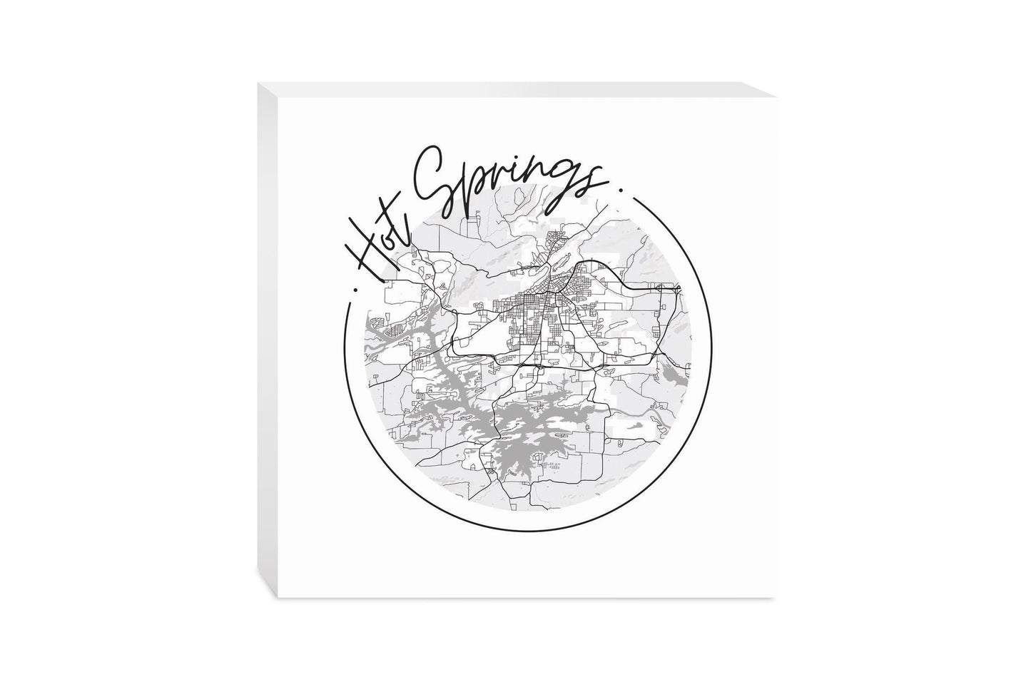 B&W Minimalist Arkansas Hot Springs Circle Map | Wood Block | Eaches | Min 2