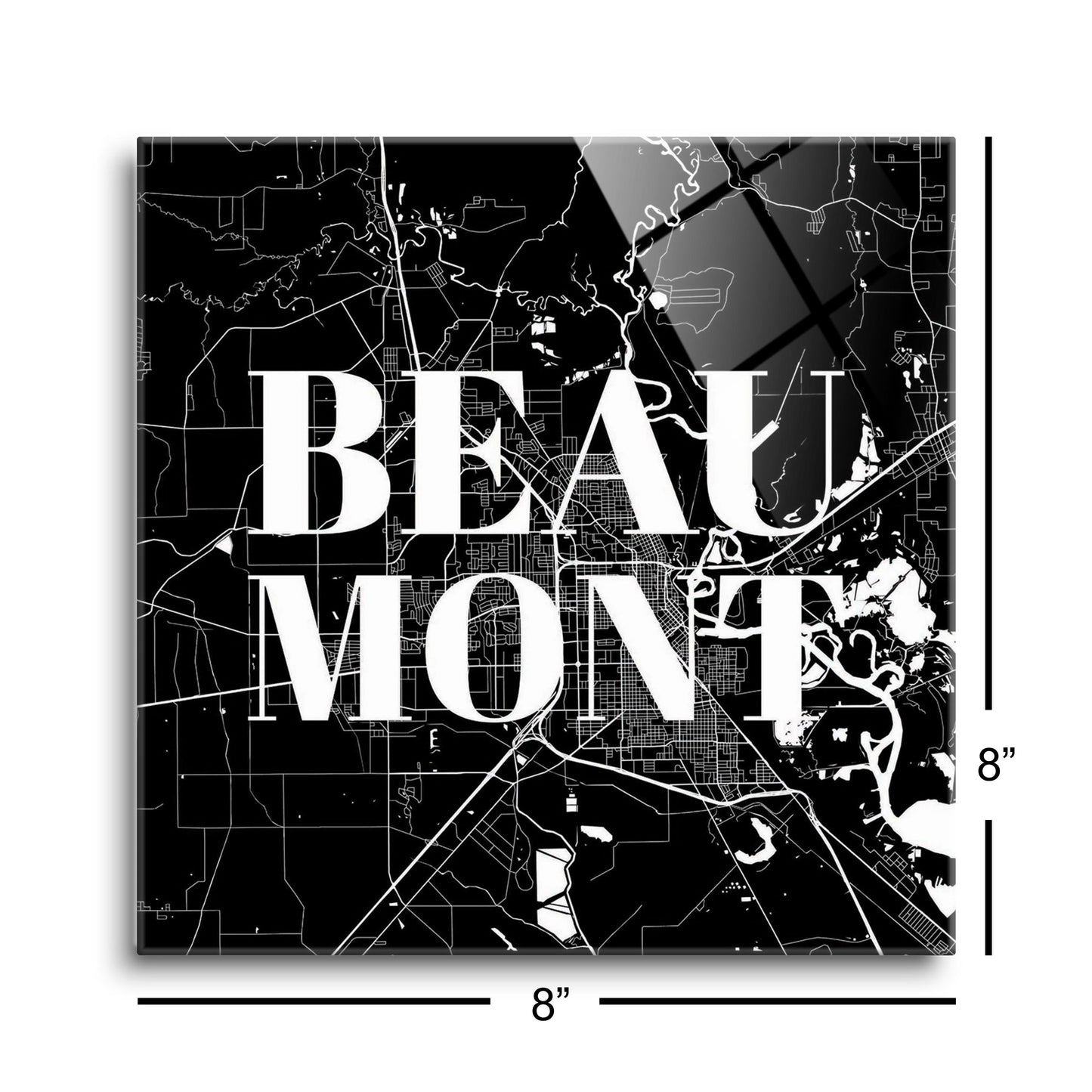 Minimalistic B&W Texas Beaumont Map | Hi-Def Glass Art | Eaches | Min 2