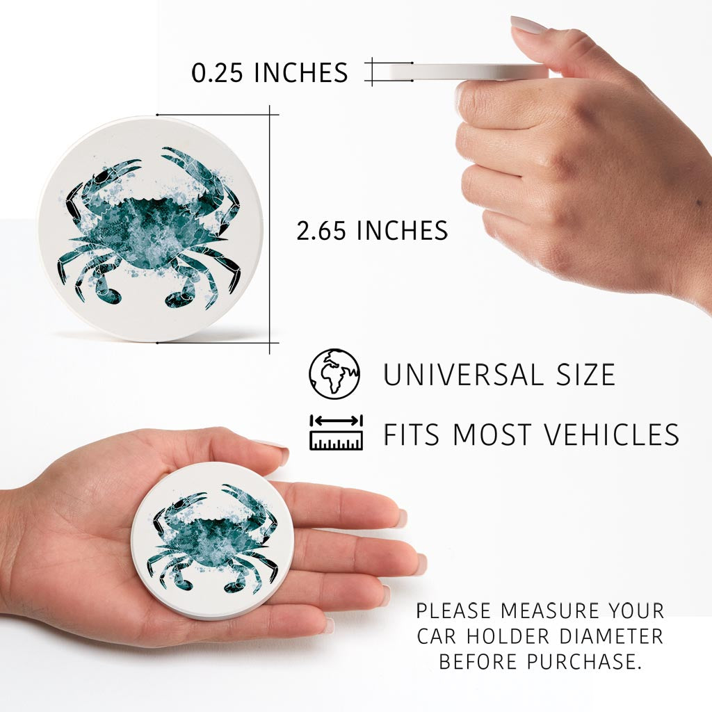 Blue White Water Color Blue Crab | Absorbent Car Coasters | Set of 2 | Min 4