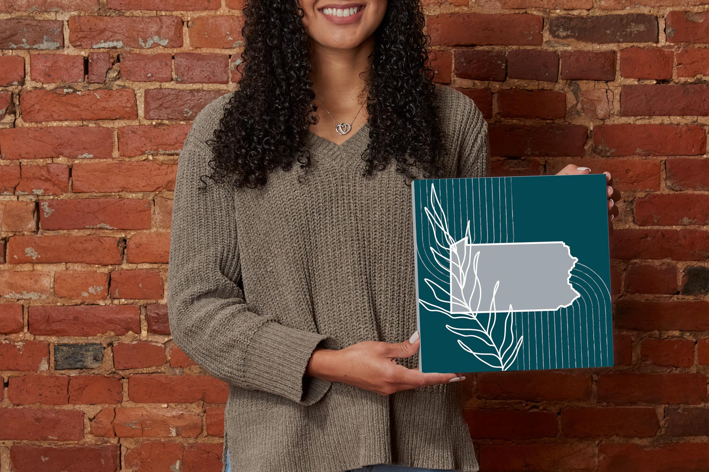 Modern Minimalist Pennsylvania Shape With Leaf | Wood Block | Eaches | Min 2