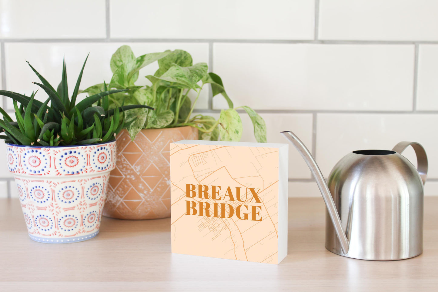 Modern Minimalist Louisiana Breaux Bridge Map | Wood Block | Eaches | Min 4