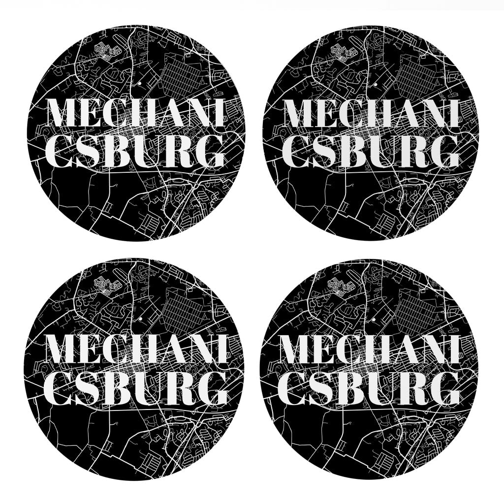 Minimalistic B&W Pennsylvania Mechanicsburg Map | Absorbent Coasters | Set of 4 | Min 2