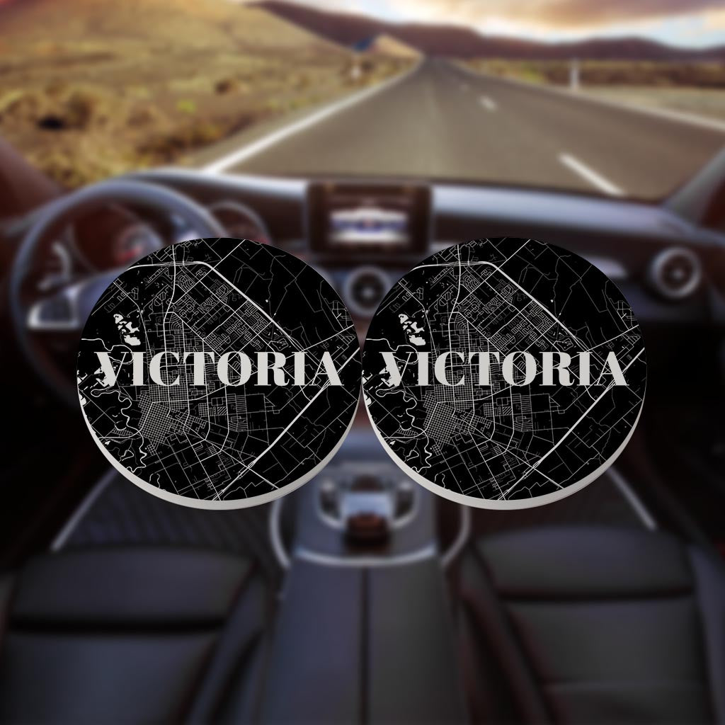Minimalistic B&W Texas Victoria Map | Absorbent Car Coasters | Set of 2 | Min 4