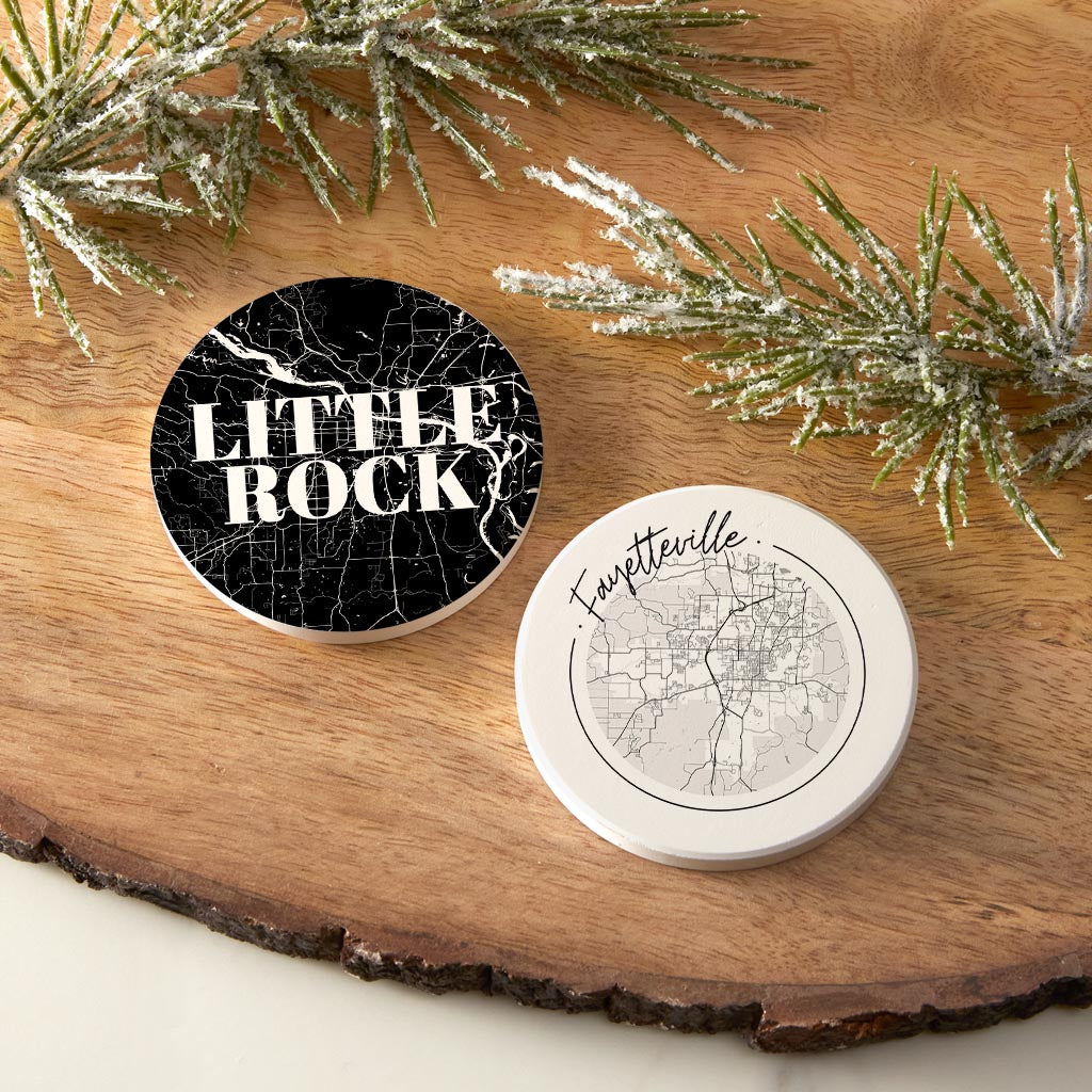 B&W Minimalist Arkansas Little Rock Fayetteville| Absorbent Car Coasters | Set of 2 | Min 4