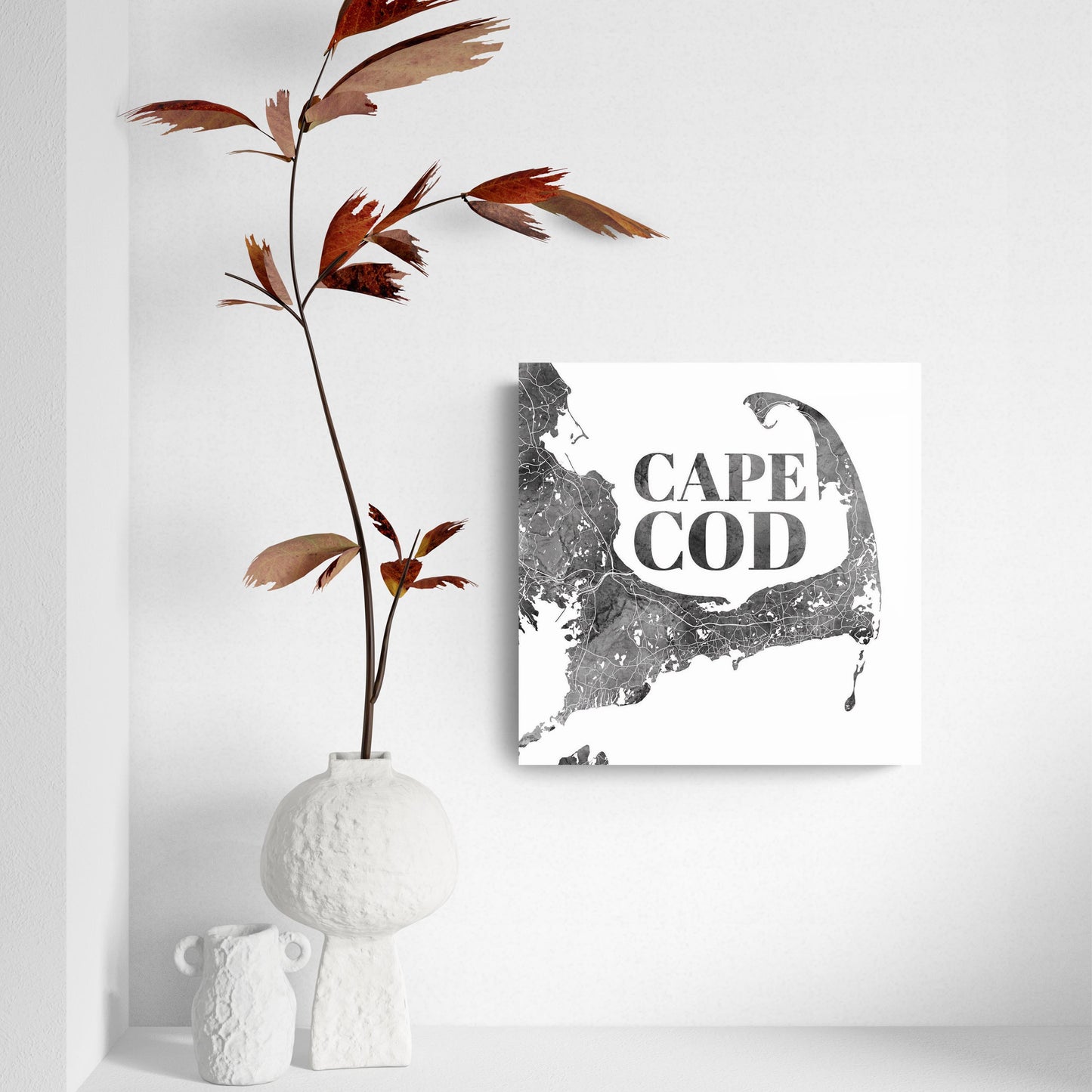 Minimalistic B&W Cape Cod Map | Hi-Def Glass Art | Eaches | Min 2